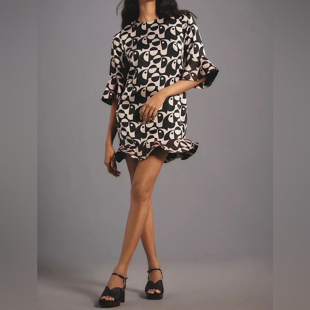 Farm Rio x Anthropologie Geo Toucan Mini Dress - Size XXS‎ - Black/White - NWT